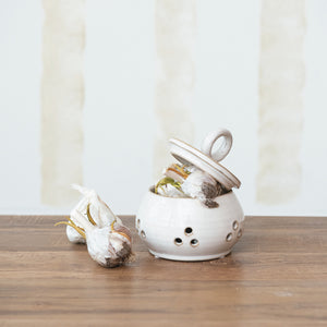 Antique White Stoneware Garlic/Onion Keeper