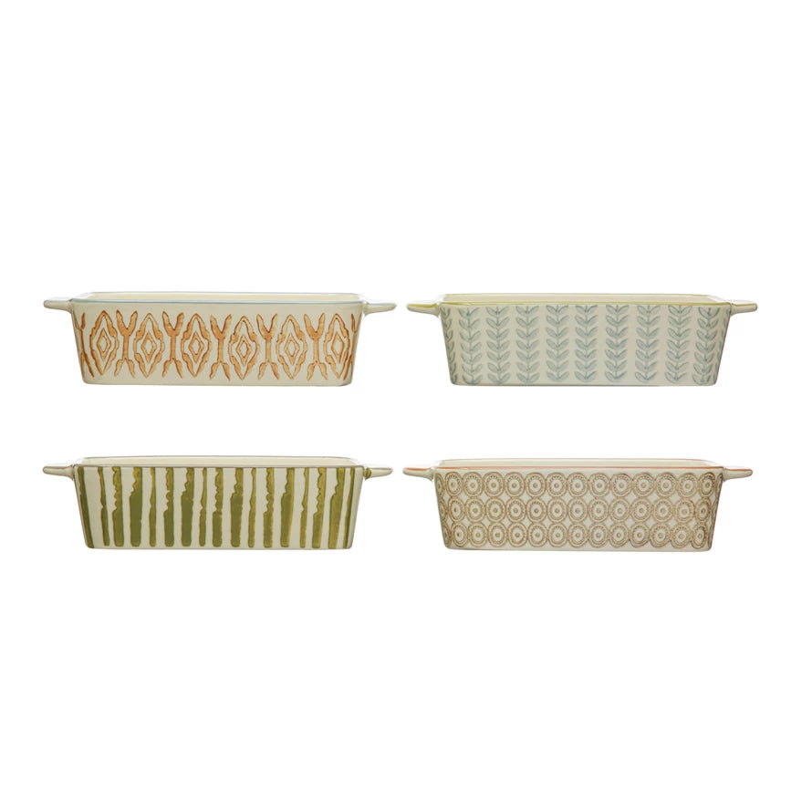 Hand-Stamped Stoneware Baker w/Pattern