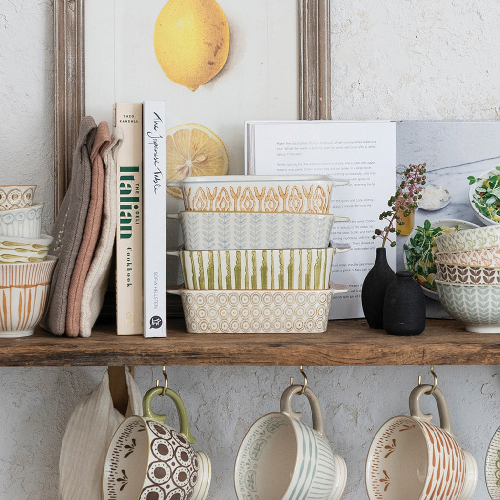 Hand-Stamped Stoneware Baker w/Pattern