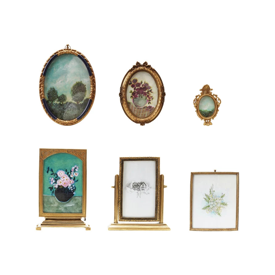 Pewter & Glass Photo Frames w/Art