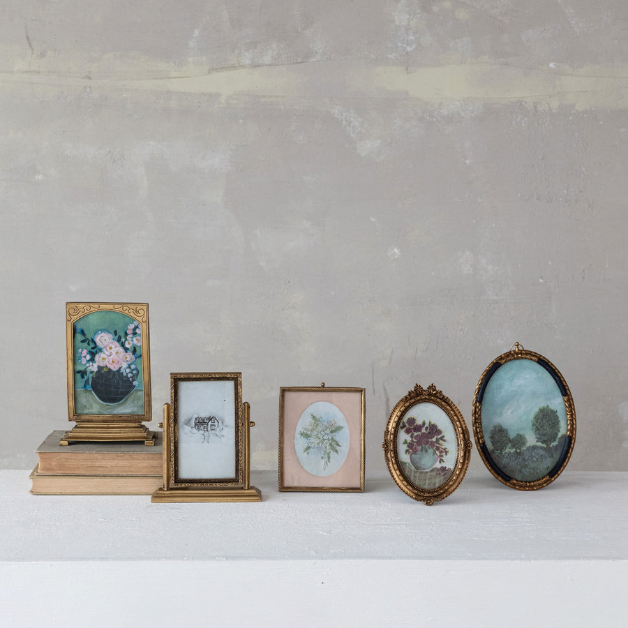 Pewter & Glass Photo Frames w/Art