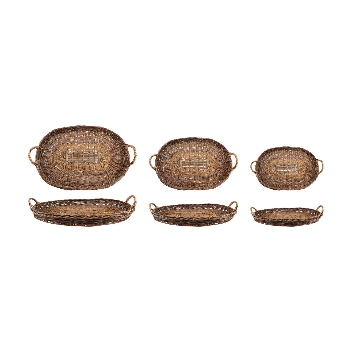 Oval Decorative Hand-Woven Wicker Tray w/Handles