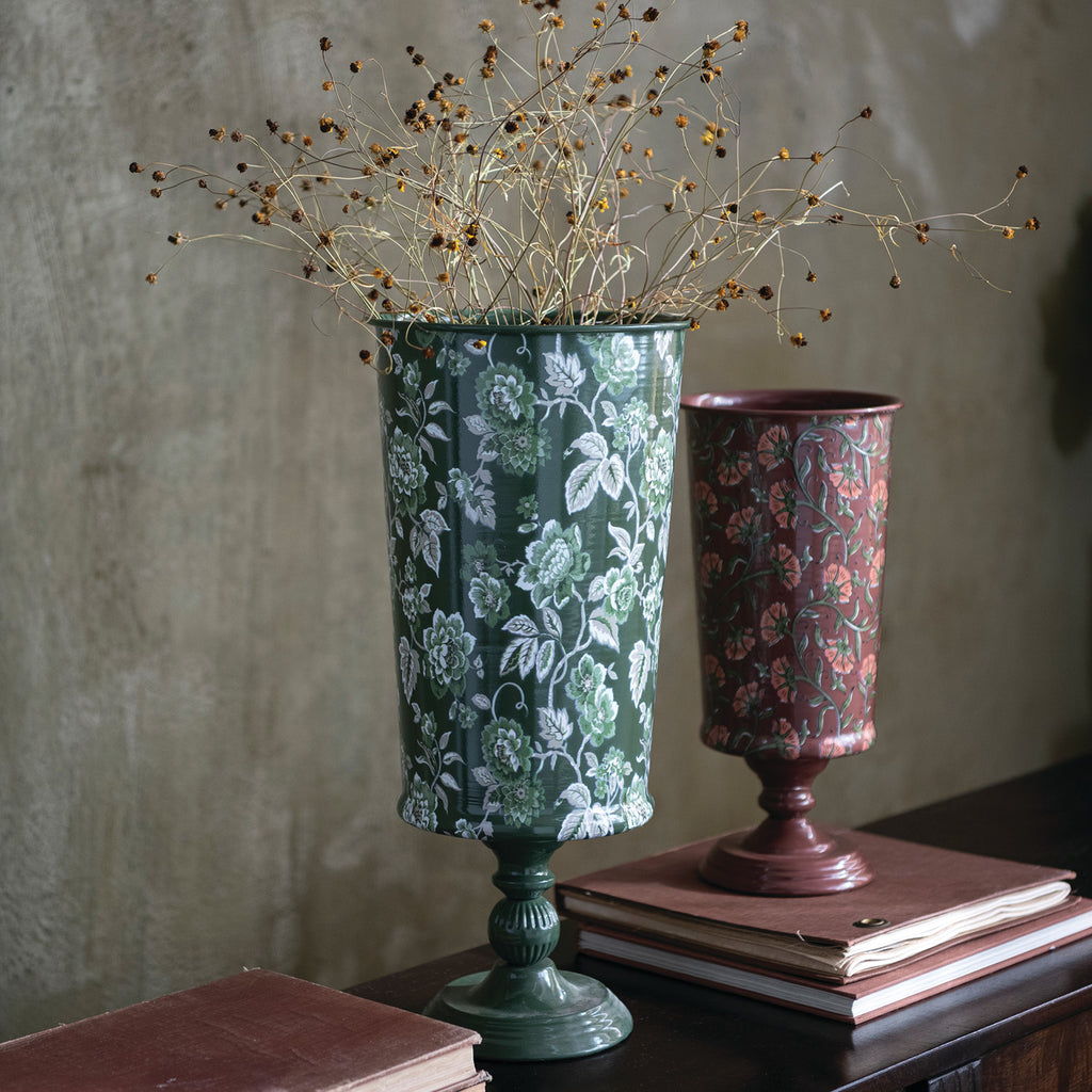Footed Floral Metal Vase