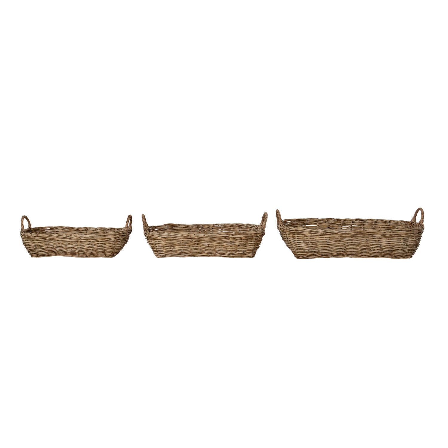 Hand-Woven Natural Rattan Basket w/Handles