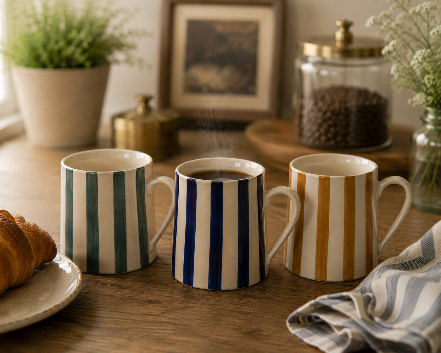 Hand-Painted Striped Stoneware Mug