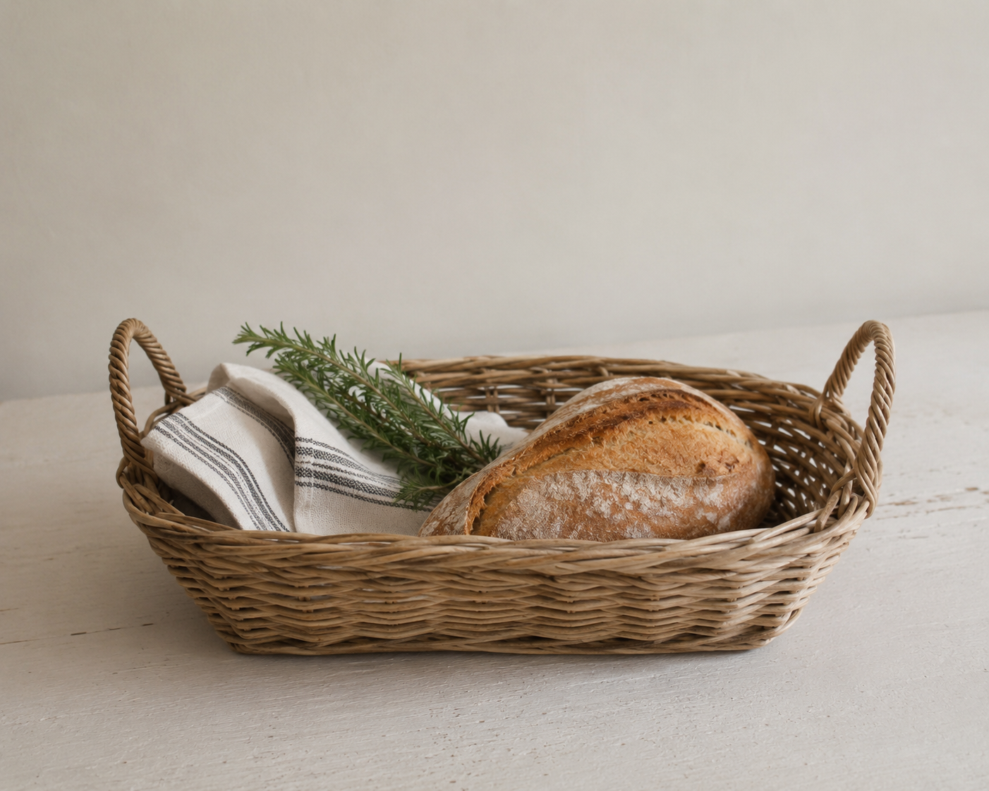 Hand-Woven Natural Rattan Basket w/Handles