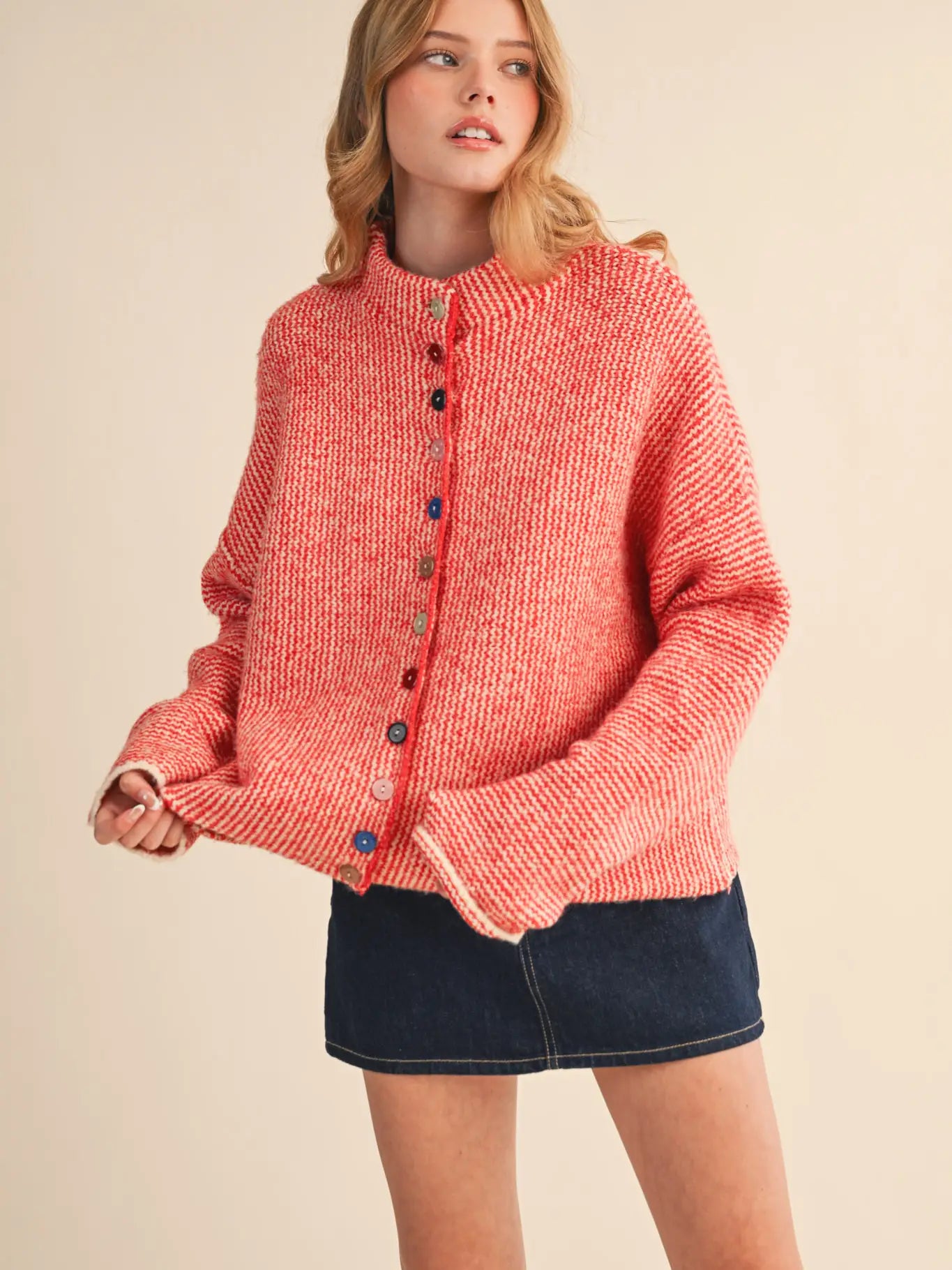 Striped Sweater Cardigan with Colorful Buttons