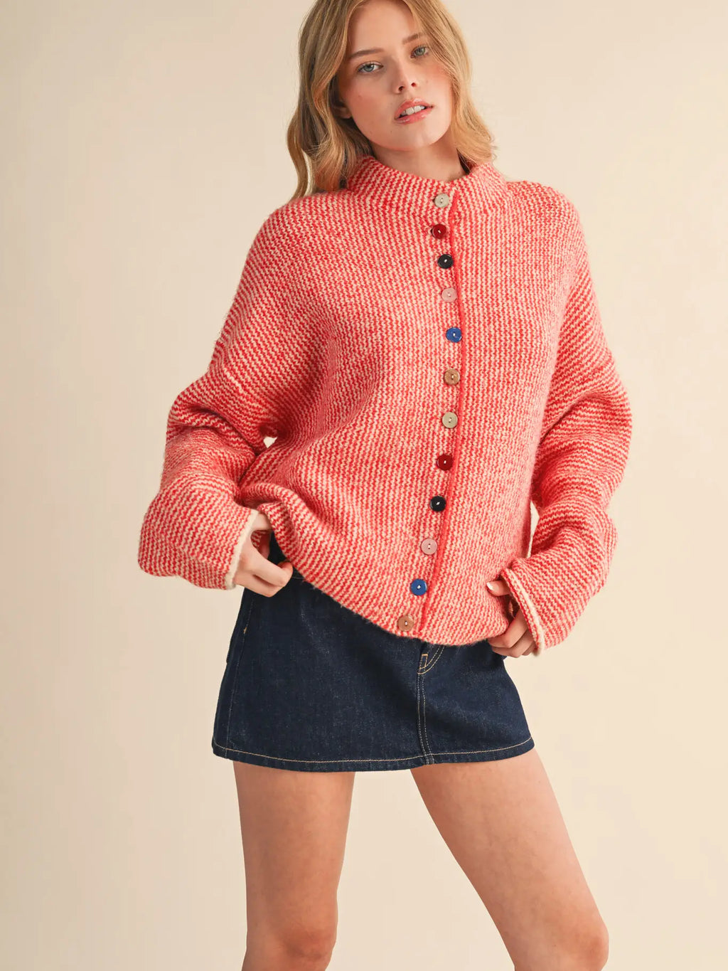 Striped Sweater Cardigan with Colorful Buttons