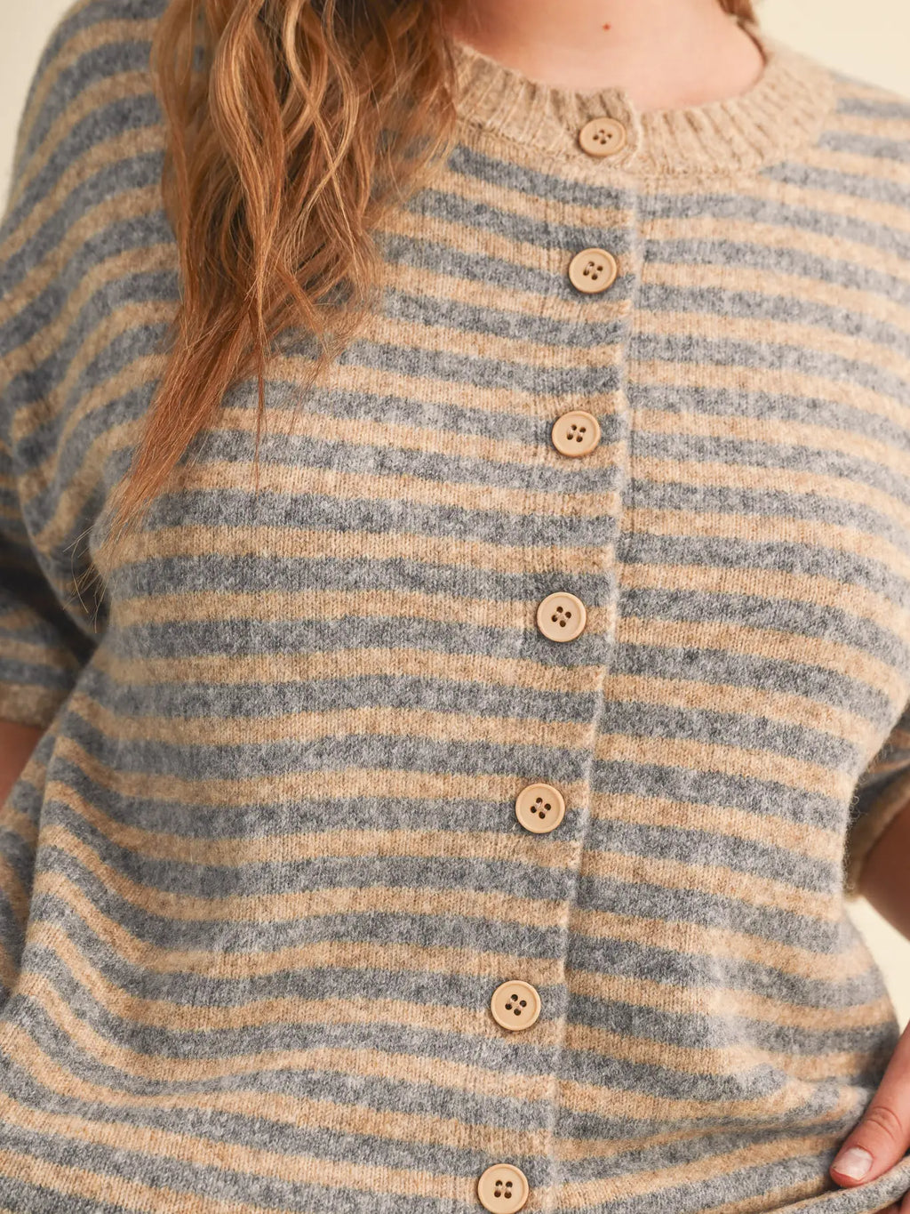 Striped Short Sleeve Sweater Cardigan