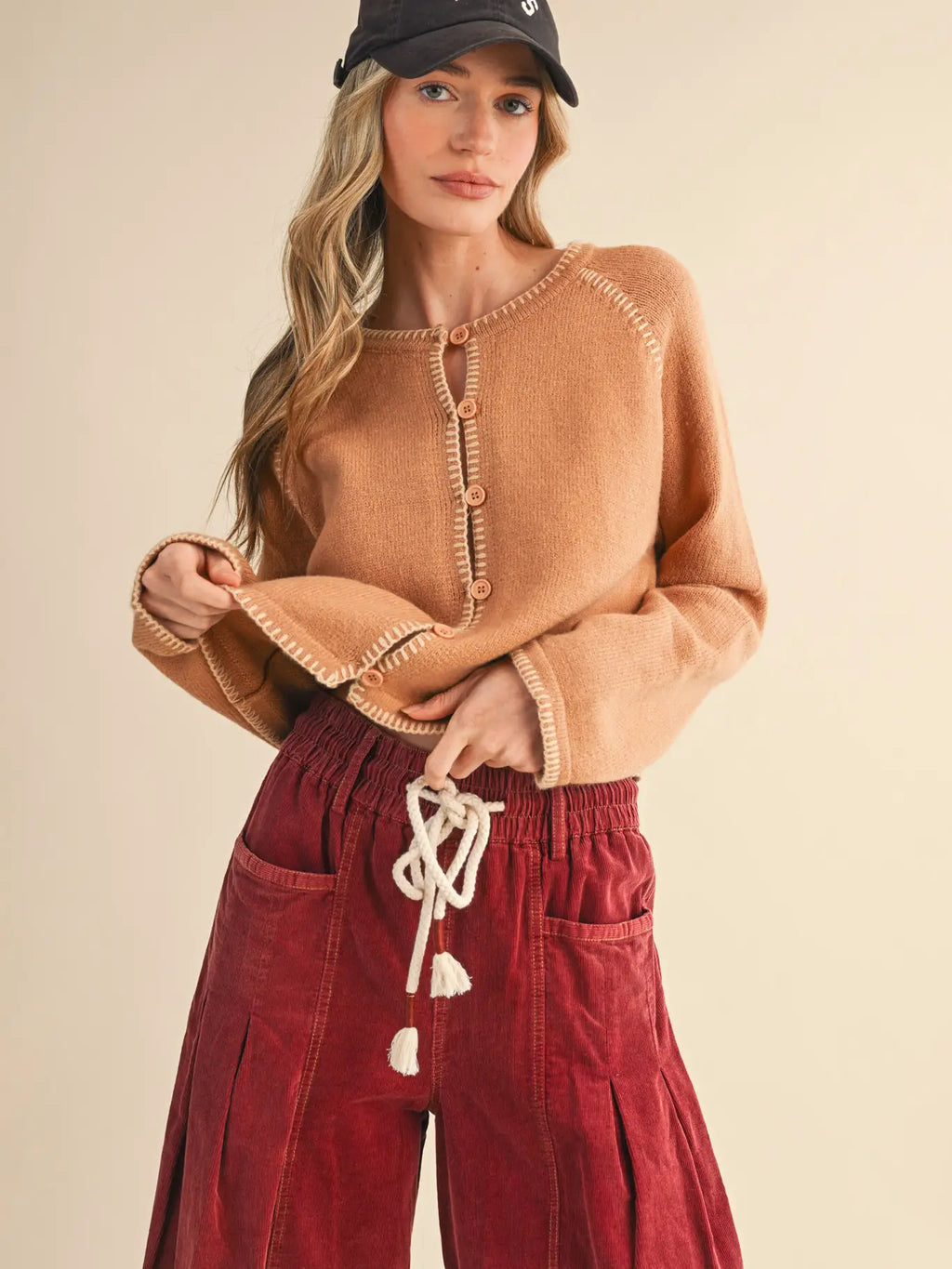 Contrast Blanket Stitch Sweater Cardigan