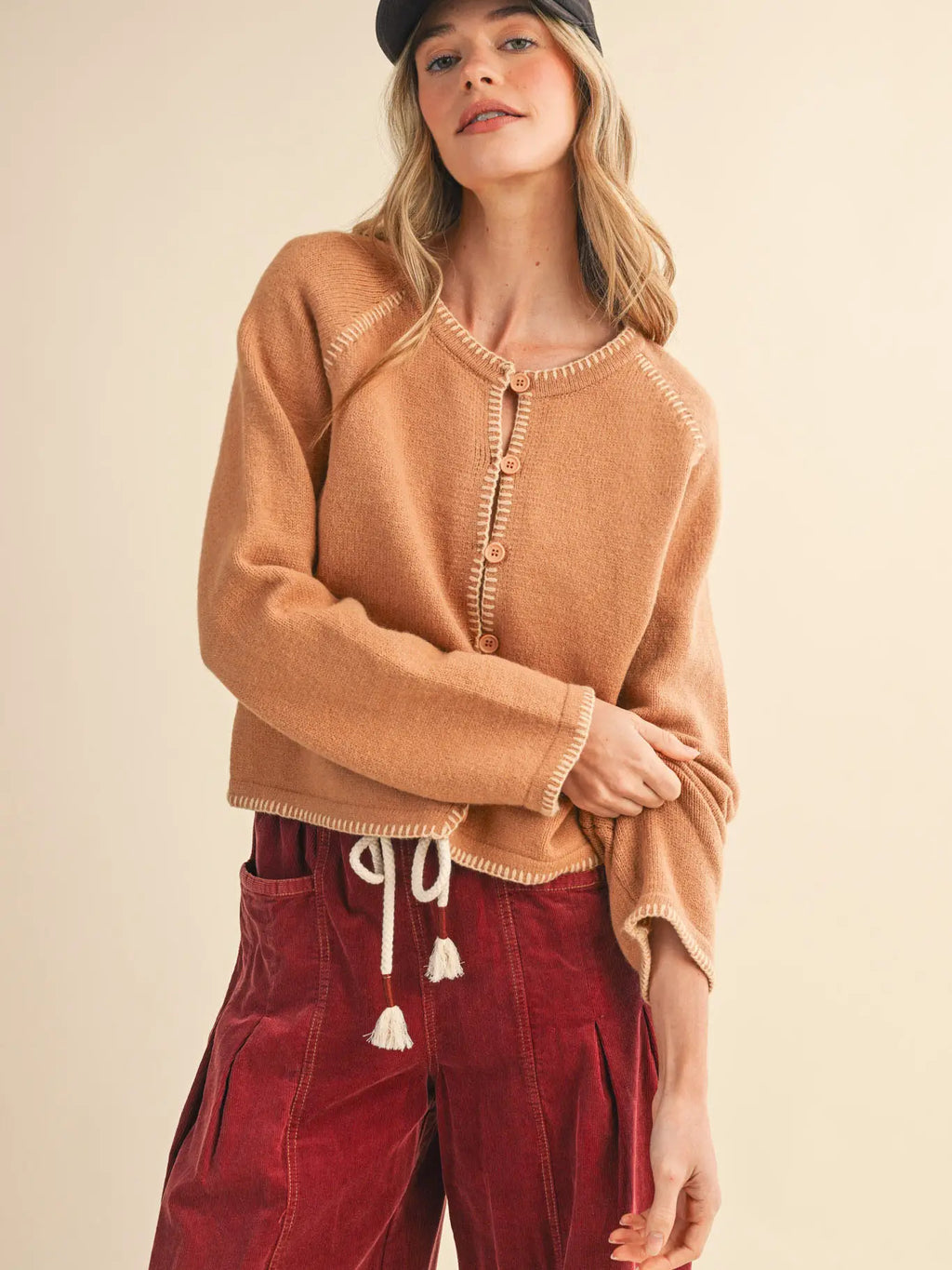 Contrast Blanket Stitch Sweater Cardigan