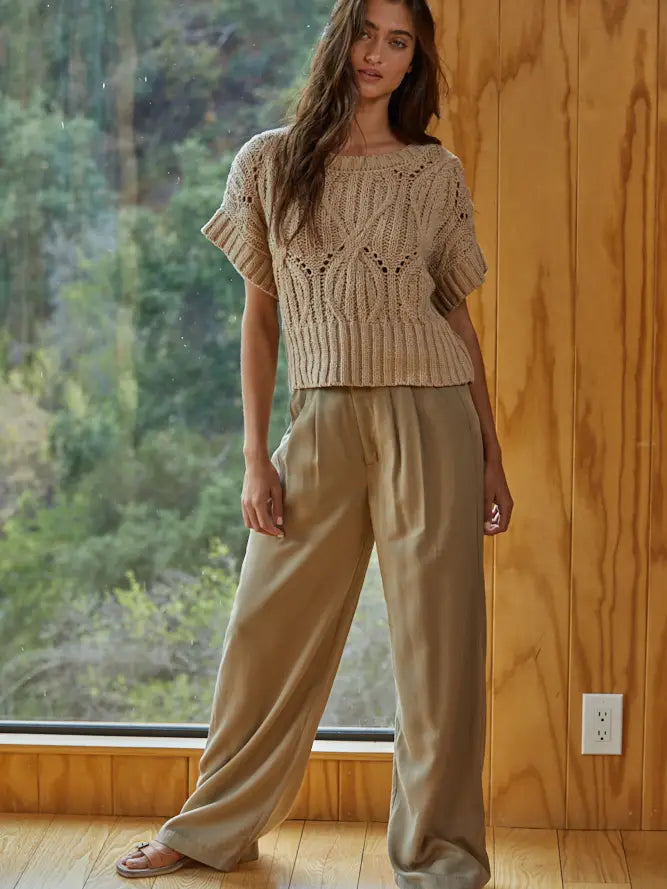 Knit Sweater Crochet Round Neck Short Sleeve Top