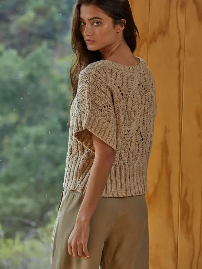 Knit Sweater Crochet Round Neck Short Sleeve Top