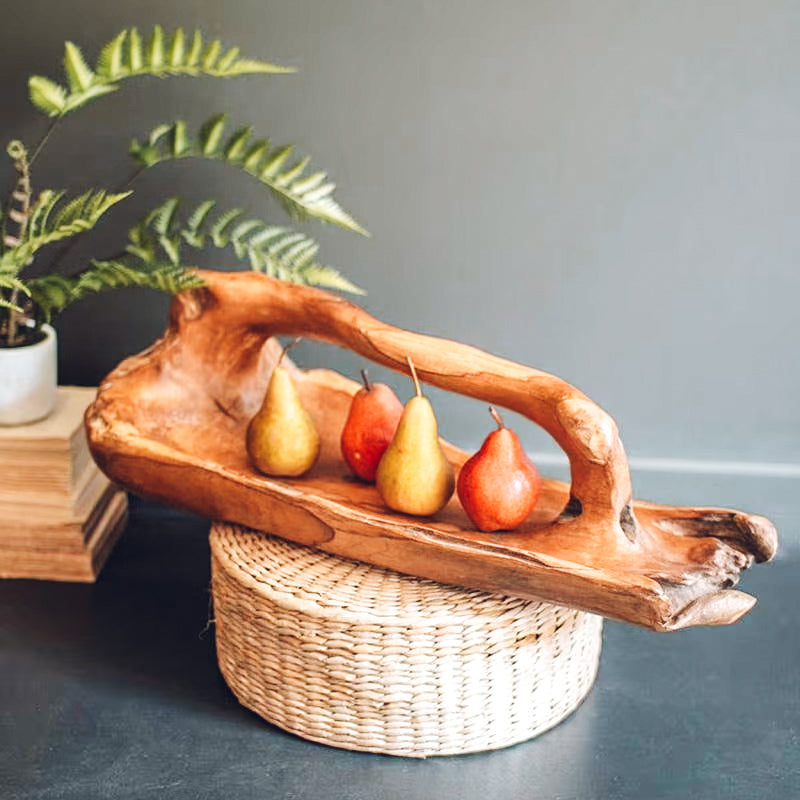 Oval Teakwood Bowl w/ Handle - Large