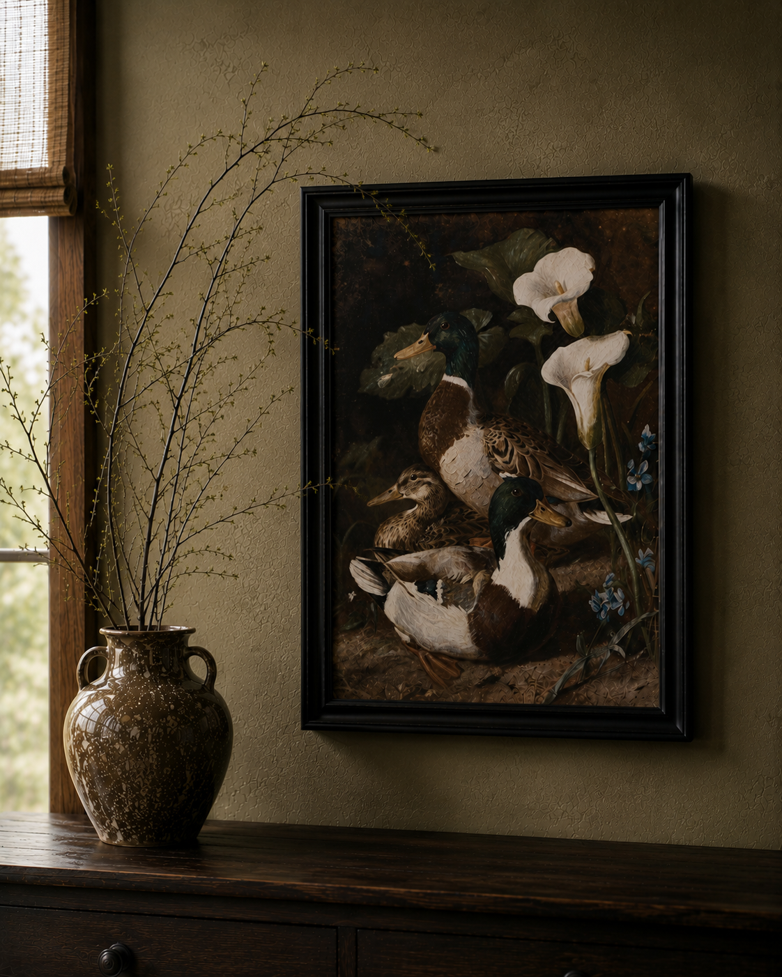 Vintage Mallards & Calla Lilies Framed Wall Art