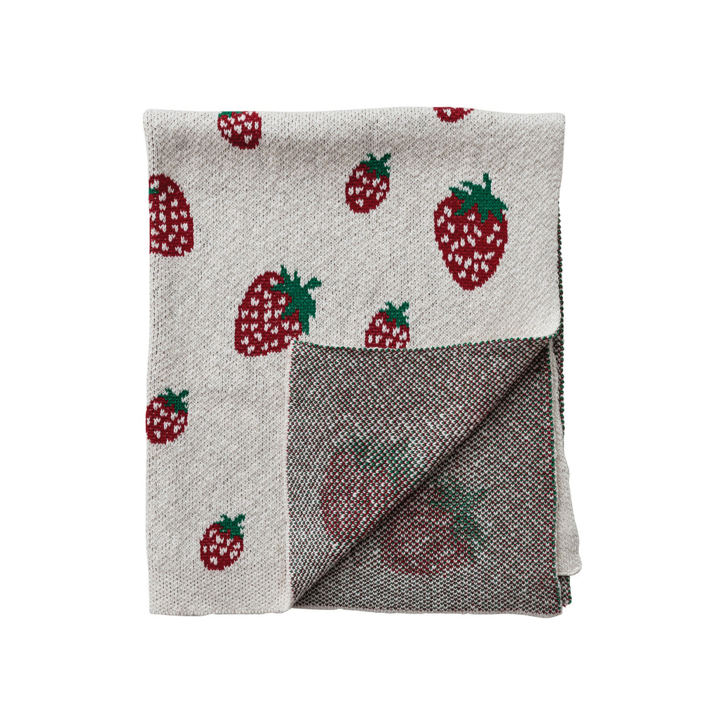 Cotton Knit Baby Blanket | Strawberries