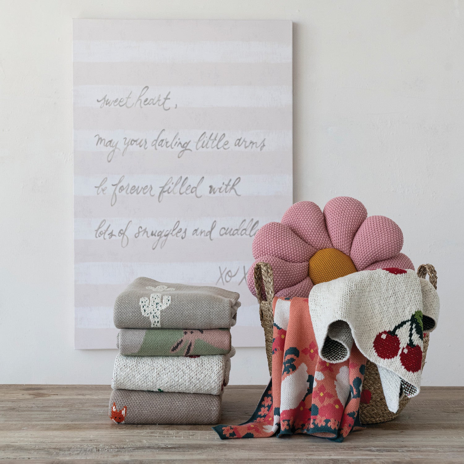 Cotton Knit Baby Blanket | Strawberries