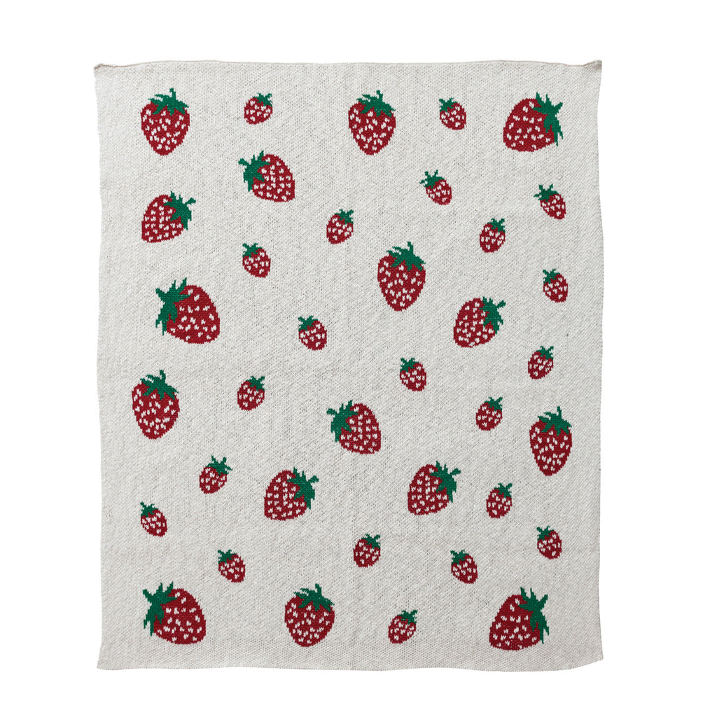 Cotton Knit Baby Blanket | Strawberries