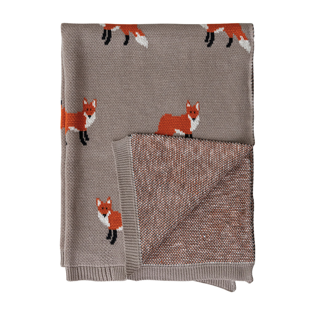 Cotton Knit Baby Blanket | Foxes