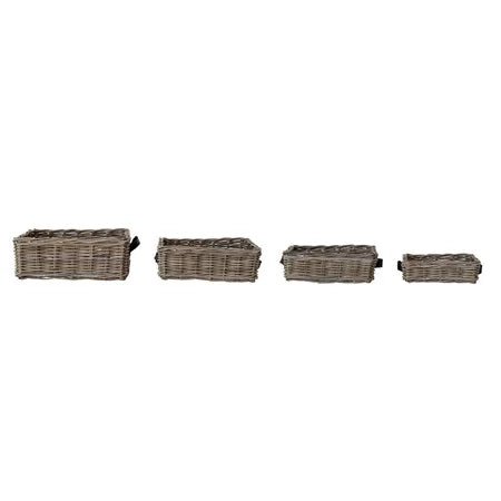 Hand-Woven Rattan Basket w/Leather Handles | Grey Washed