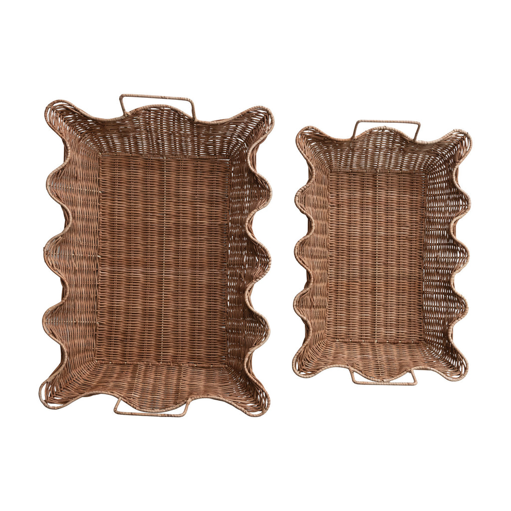 Hand-Woven Rattan Scalloped Tray