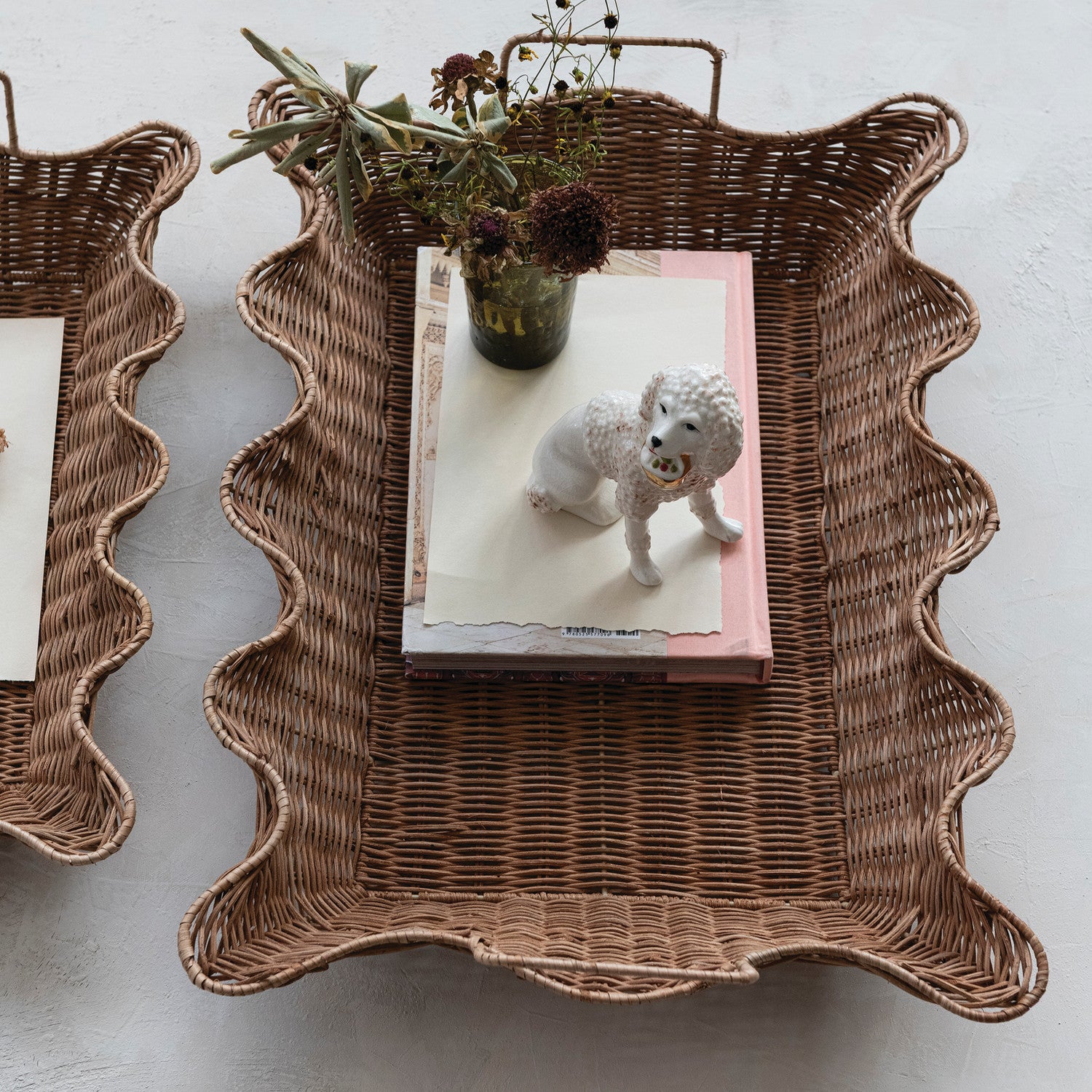 Hand-Woven Rattan Scalloped Tray