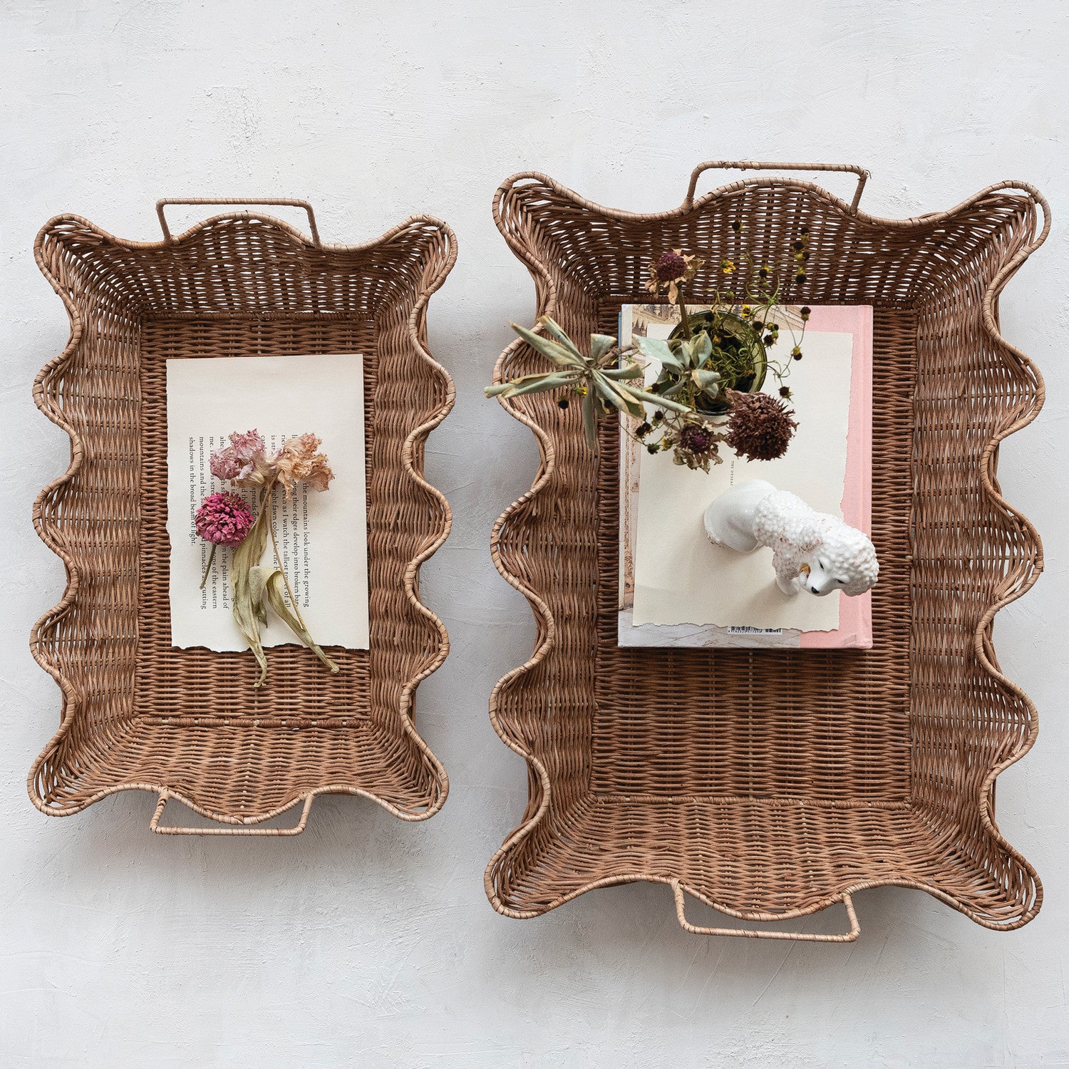 Hand-Woven Rattan Scalloped Tray