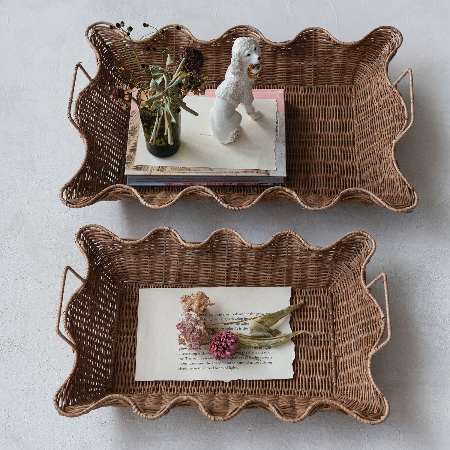 Hand-Woven Rattan Scalloped Tray