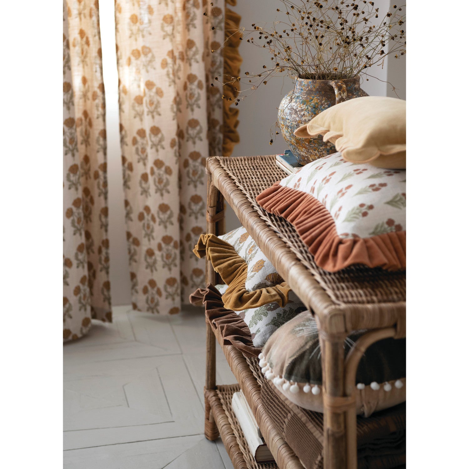 Botanical Velvet Ruffle Pillow