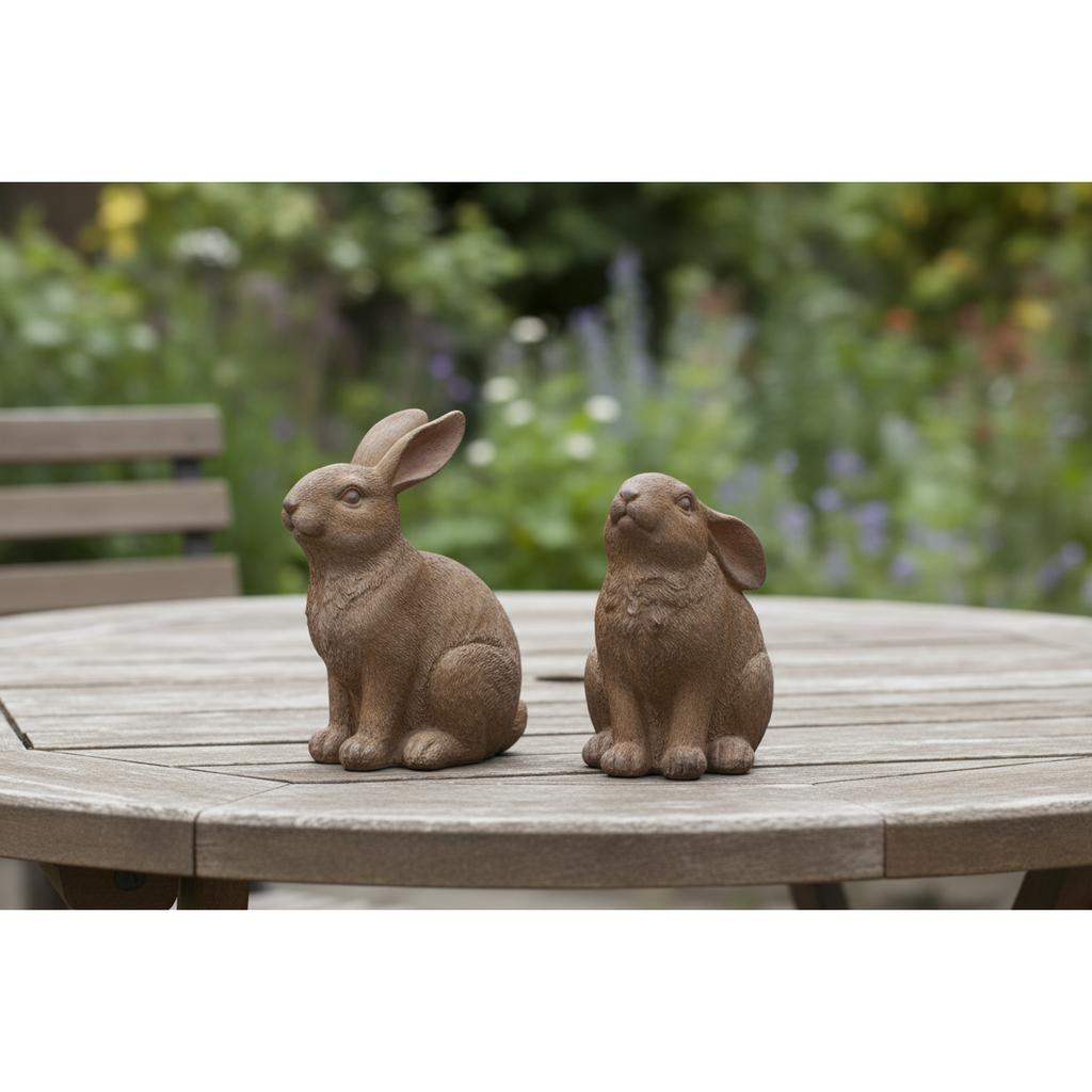 Textured Brown Resin Rabbits