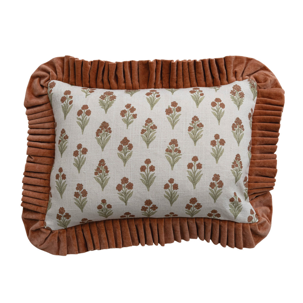 Botanical Velvet Ruffle Lumbar Pillow