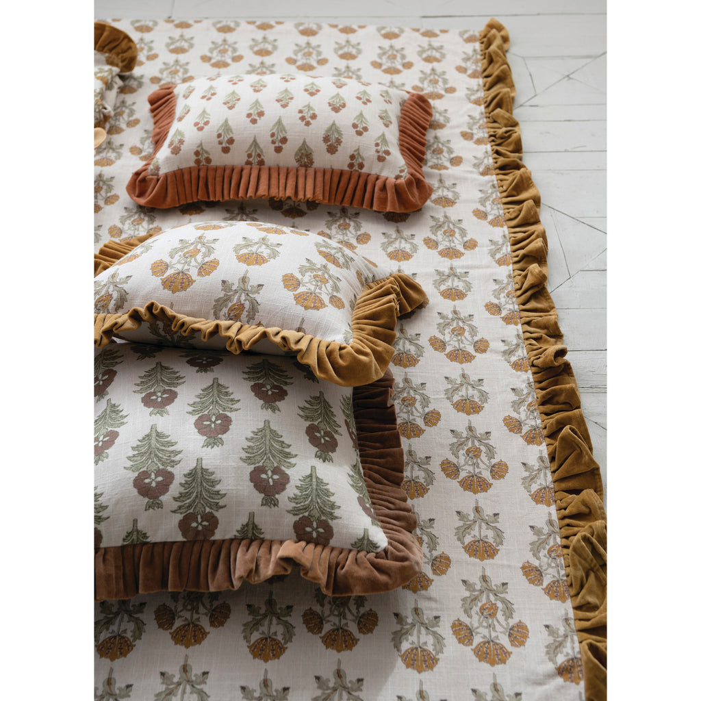 Botanical Velvet Ruffle Lumbar Pillow