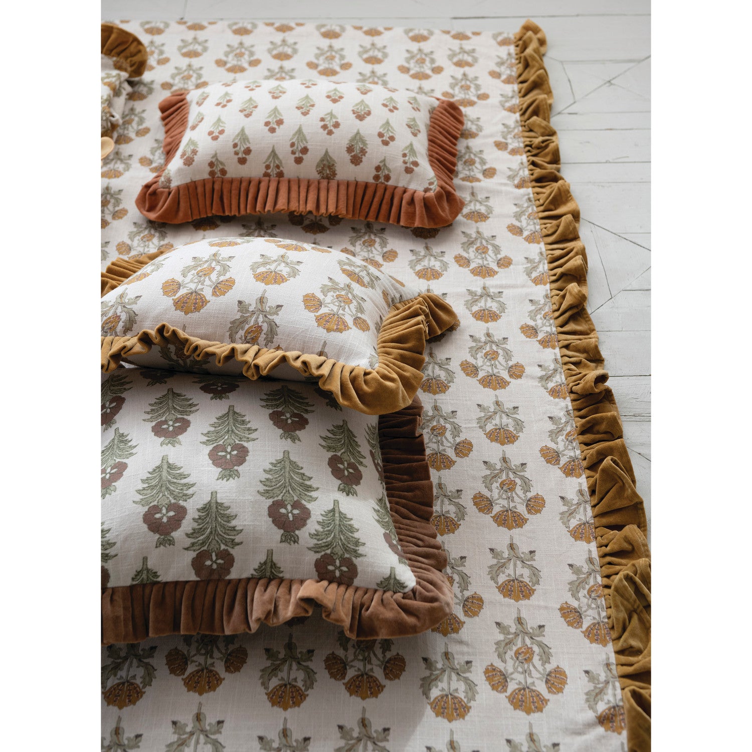 Botanical Velvet Ruffle Lumbar Pillow