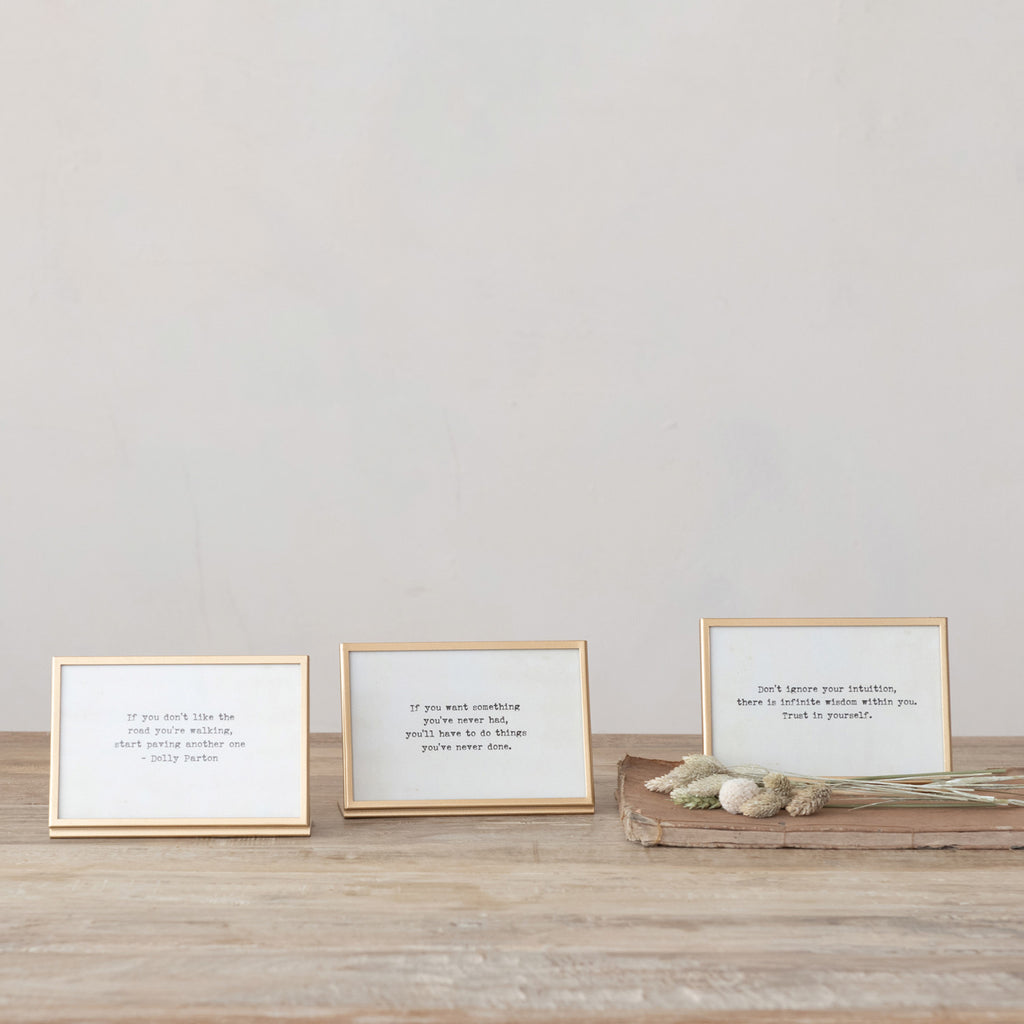 Metal & Glass Square Frame w/Easel & Saying - Gold Finish