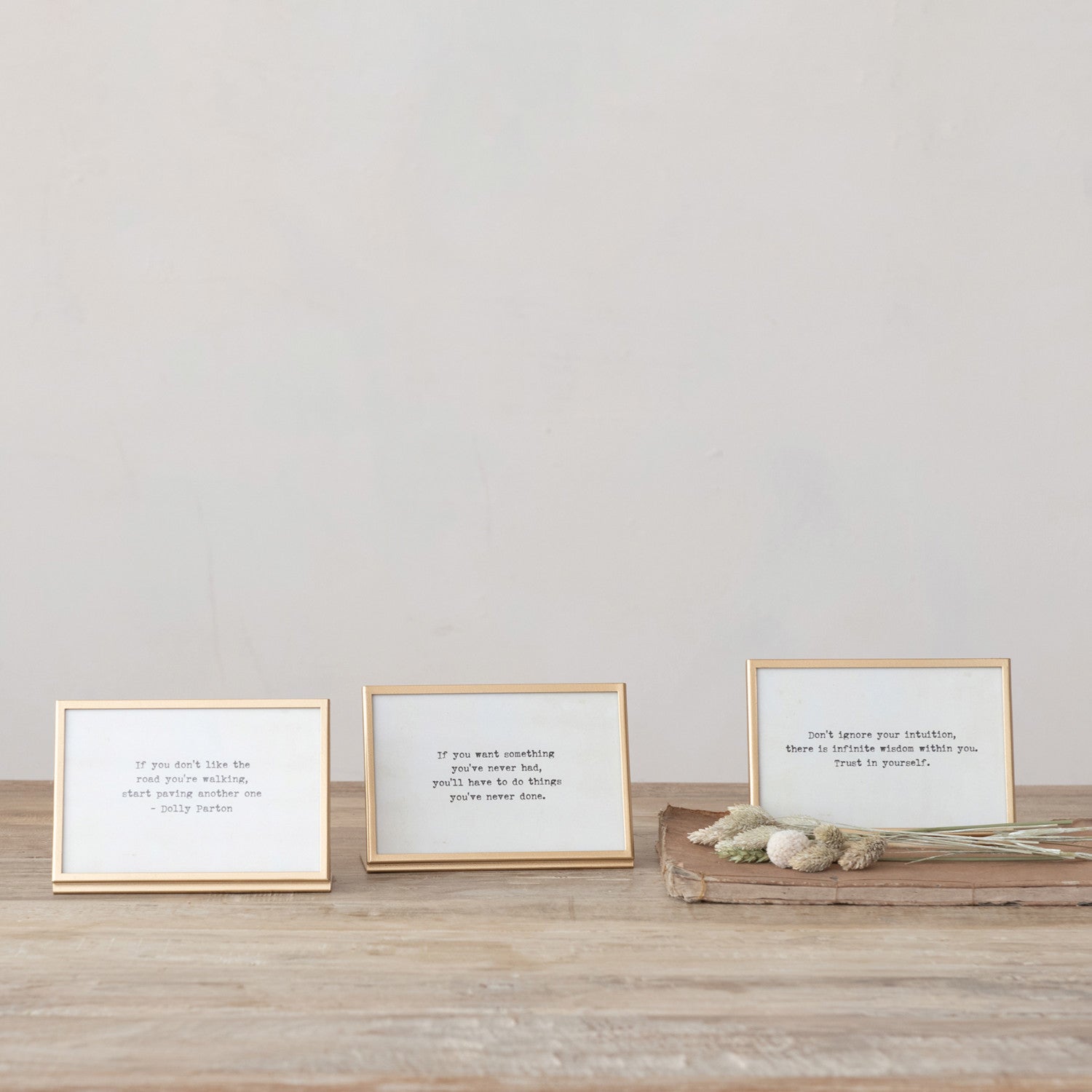 Metal & Glass Square Frame w/Easel & Saying - Gold Finish