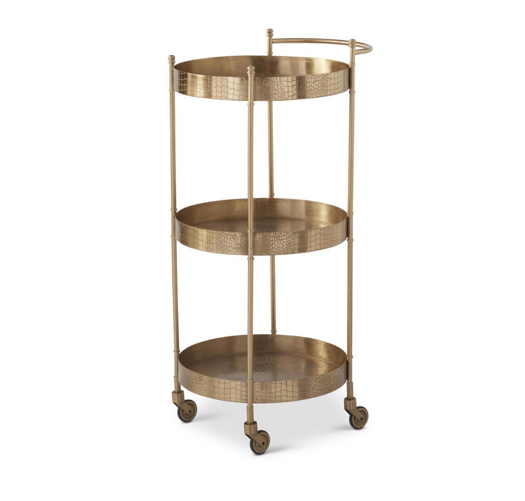 Embossed Gold Three-Tier Serving Trolley