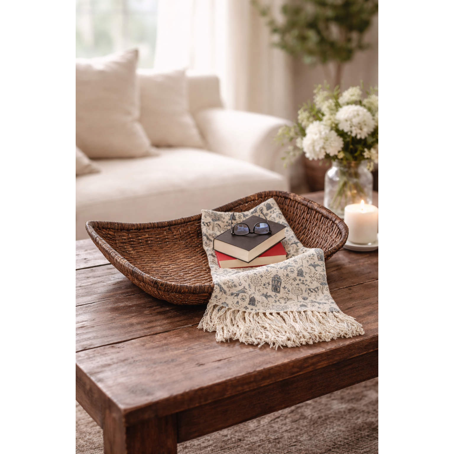 Woven Wicker Vintage Reproduction Tray Basket