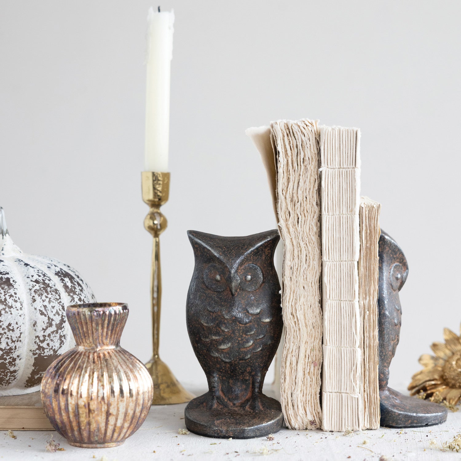 S/2 Cast Iron Owl Bookends