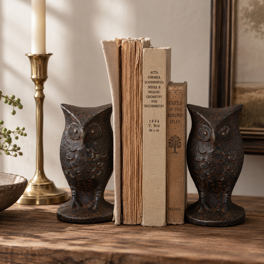 S/2 Cast Iron Owl Bookends