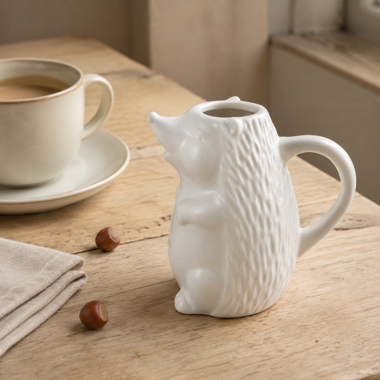 White Ceramic Hedgehog Creamer