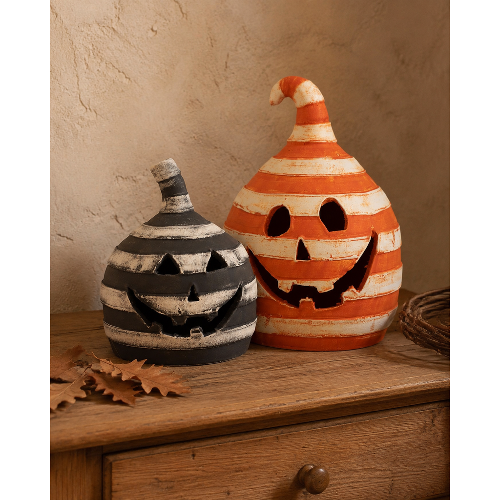 Handcrafted Clay Striped Jack-O’-Lantern