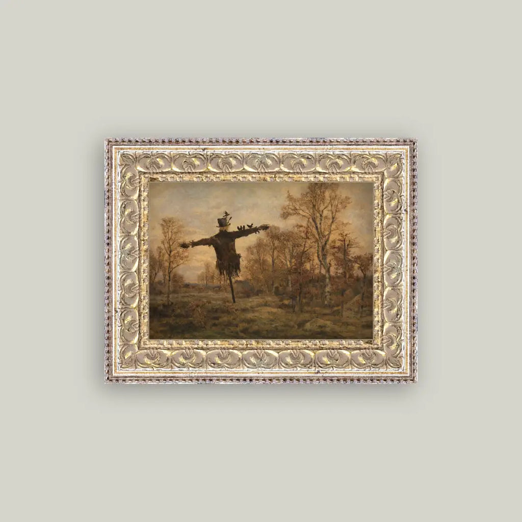 Scarecrow in the Autumn Woods Framed Print
