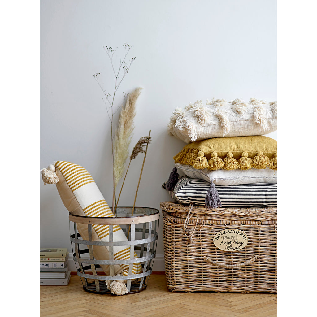 Black Striped Square Cotton Woven Pillow