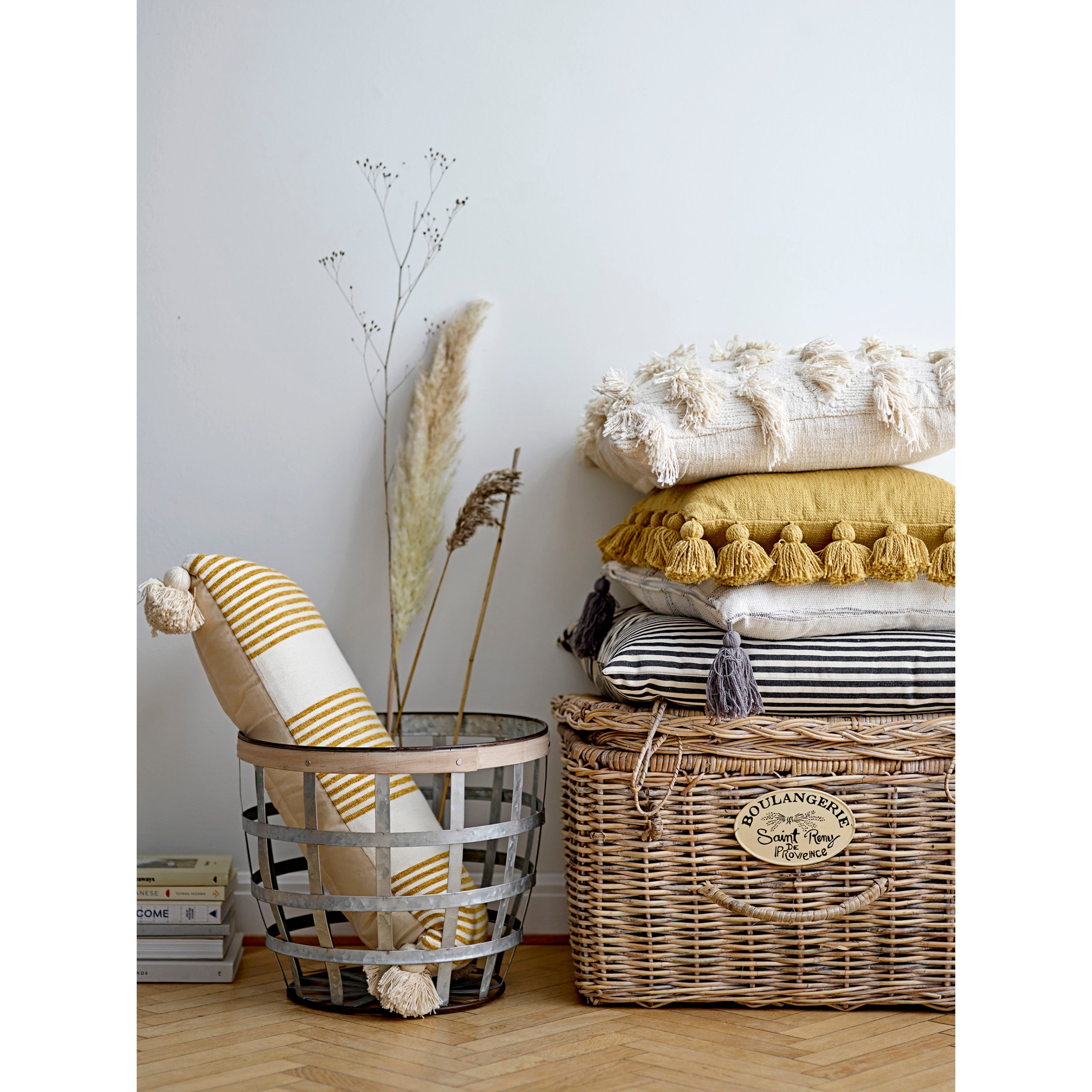 Black Striped Square Cotton Woven Pillow