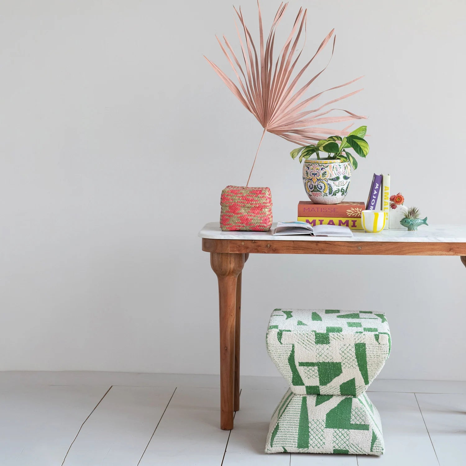 Wood Console Table w/Marble Top