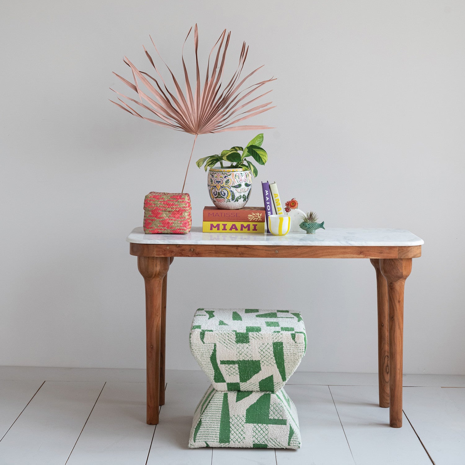 Wood Console Table w/Marble Top