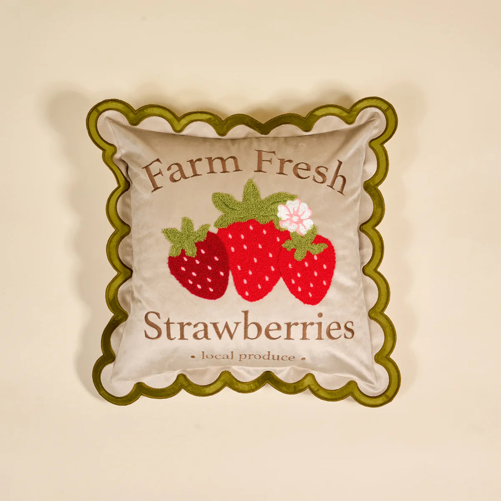 Farm Fresh Strawberries Scalloped Square Throw Pillow