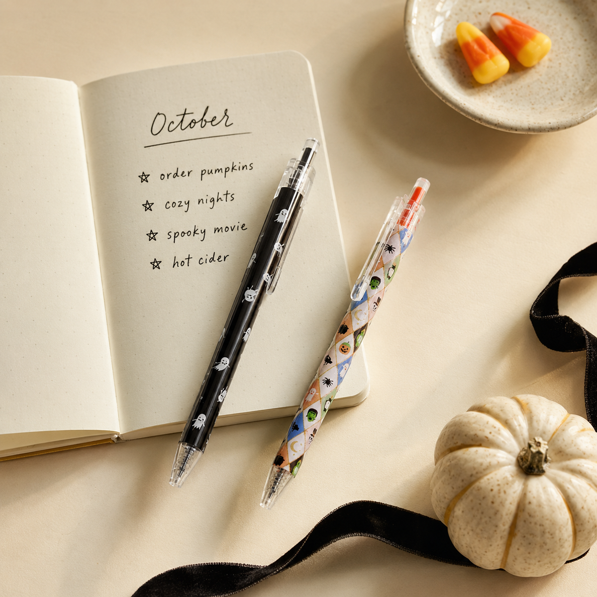 S/2 Halloween Argyle Gel Pens