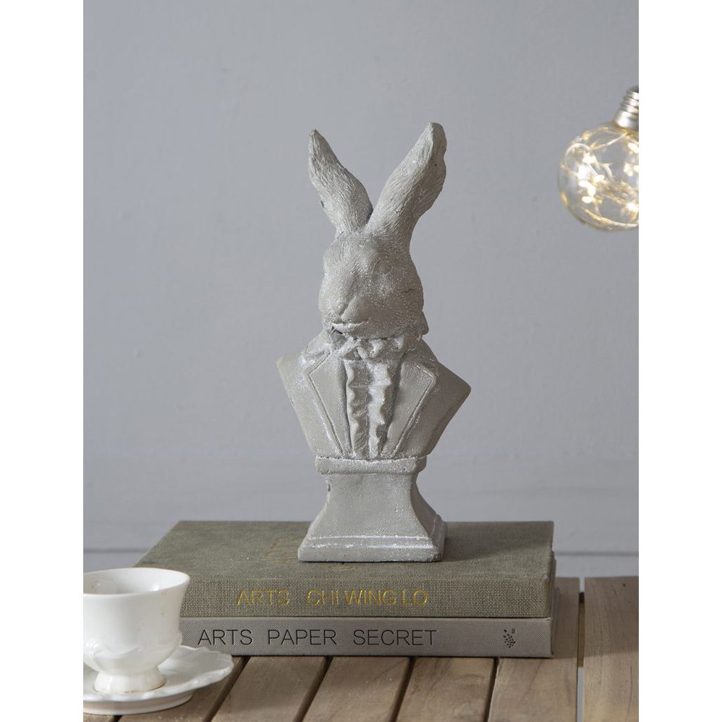 Gray Cement Rabbit Bust