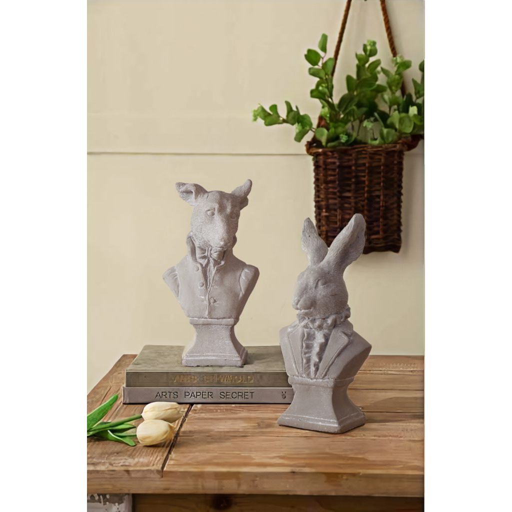 Gray Cement Rabbit Bust